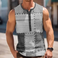 Sale OUKU Men's Patchwork Vintage Tank Top Henley Shirt Sleeveless Vintage Fashion Designer Outdoor Casual Daily Summer Spring & Fall Grey Blue Green Khaki Henley Henley T-Shirt