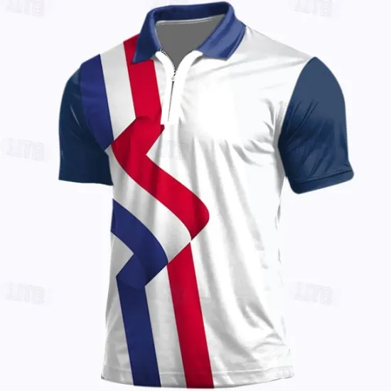 Discount OUKU Men's Patriotic Sports Polo Shirts Golf Shirt Short Sleeve Polo Shirts Collared Shirts Casual Sportswear Vacation Wear 3D Print Quarter Zip Polo Spring & Summer White Blue