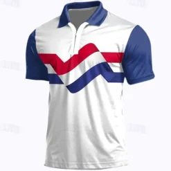 Discount OUKU Men's Patriotic Sports Polo Shirts Golf Shirt Short Sleeve Polo Shirts Collared Shirts Casual Sportswear Vacation Wear 3D Print Quarter Zip Polo Spring & Summer White Blue