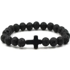 Hot OUKU Men's 1PC Cuff Links Bead Bracelet Good Luck Bracelet Birthday Daily Sideways Cross Fashion Natural Black