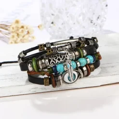 Sale OUKU Men's 1PC Cuff Links Leather Bracelet Memory Wire Bracelets Gift Daily Classic Retro Punk Classic Black / Silver Red / Orange Light Brown