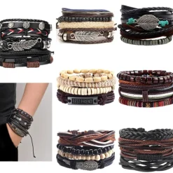 Sale OUKU Men's 1PC Cuff Links Leather Bracelet Memory Wire Bracelets Gift Daily Classic Retro Punk Classic Black / Silver Red / Orange Light Brown