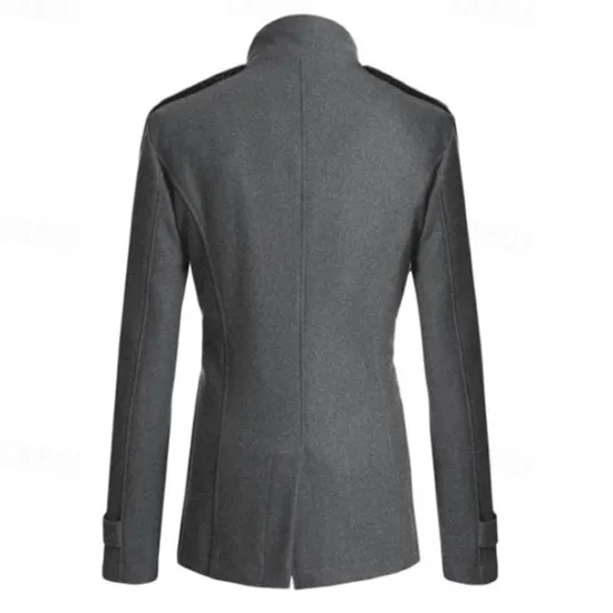 Discount OUKU Men's Peacoat Trench Coat Daily Vacation Fall & Winter Polyester Thermal Warm Outerwear Clothing Apparel Fashion Classic Plain Pocket Stand Collar Double Breasted