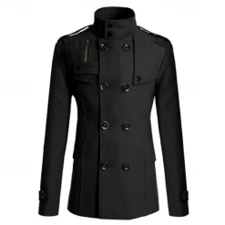 Discount OUKU Men's Peacoat Trench Coat Daily Vacation Fall & Winter Polyester Thermal Warm Outerwear Clothing Apparel Fashion Classic Plain Pocket Stand Collar Double Breasted