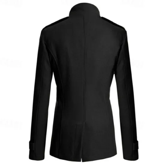 Discount OUKU Men's Peacoat Trench Coat Daily Vacation Fall & Winter Polyester Thermal Warm Outerwear Clothing Apparel Fashion Classic Plain Pocket Stand Collar Double Breasted
