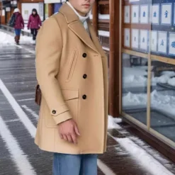 Hot OUKU Men's Peacoat Trench Coat Daily Vacation Fall & Winter Polyester Thermal Warm Outerwear Clothing Apparel Fashion Classic Plain Pocket Lapel Double Breasted