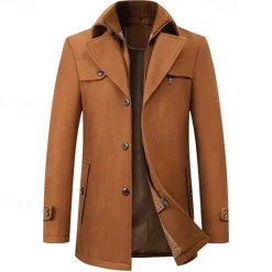 OUKU Men's Peacoat Trench Coat Daily Vacation Fall & Winter Polyester Thermal Warm Outerwear Clothing Apparel Fashion Classic Plain Pocket Lapel Zipper