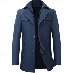 OUKU Men's Peacoat Trench Coat Daily Vacation Fall & Winter Polyester Thermal Warm Outerwear Clothing Apparel Fashion Classic Plain Pocket Lapel Zipper