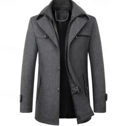 OUKU Men's Peacoat Trench Coat Daily Vacation Fall & Winter Polyester Thermal Warm Outerwear Clothing Apparel Fashion Classic Plain Pocket Lapel Zipper