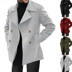 Outlet OUKU Men's Peacoat Trench Coat Daily Vacation Fall & Winter Polyester Thermal Warm Outerwear Clothing Apparel Fashion Classic Plain Pocket Lapel Double Breasted