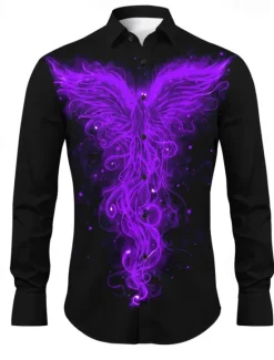 Clearance OUKU Men's Phoenix Shirt Button Up Shirt Long Sleeve Casual Daily Wear Going out Fall & Winter Turndown Print Button-Down Red Royal Blue Blue Purple Orange