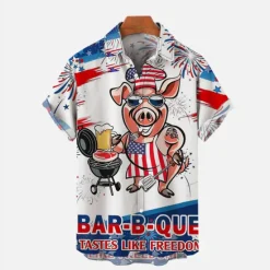 Best OUKU Men's Pig National Flag Shirt Summer Hawaiian Shirt Aloha Shirt Short Sleeves Shirt Turndown Tropical Sports Streetwear Street Casual Daily S M L White