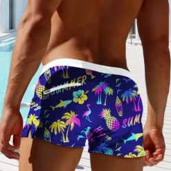 Discount OUKU Men's Pineapple Coconut Tree Fish Swim Trunks Swim Shorts Board Shorts Mid Waist Fashion Designer Surfing Holiday Beach Pocket Drawstring Elastic Waist Designer Clothing Apparel Dark Blue
