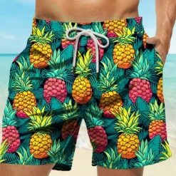 Online OUKU Men's Pineapple Swim Trunks Swim Shorts Board Shorts Mid Waist Vacation Hawaiian Holiday Vacation Holiday Beach Drawstring with Mesh lining Elastic Waist Designer Clothing Apparel