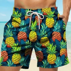 Online OUKU Men's Pineapple Swim Trunks Swim Shorts Board Shorts Mid Waist Vacation Hawaiian Holiday Vacation Holiday Beach Drawstring with Mesh lining Elastic Waist Designer Clothing Apparel