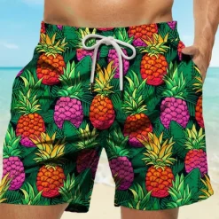 Online OUKU Men's Pineapple Swim Trunks Swim Shorts Board Shorts Mid Waist Vacation Hawaiian Holiday Vacation Holiday Beach Drawstring with Mesh lining Elastic Waist Designer Clothing Apparel