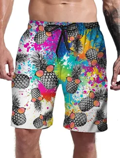 Sale OUKU Men's Pineapple Swim Trunks Swim Shorts Board Shorts Mid Waist 3D Print Hawaiian Casual Holiday Beach Pocket Drawstring Elastic Waist Designer Clothing Apparel