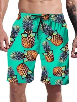 Sale OUKU Men's Pineapple Swim Trunks Swim Shorts Board Shorts Mid Waist 3D Print Hawaiian Casual Holiday Beach Pocket Drawstring Elastic Waist Designer Clothing Apparel