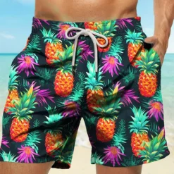 Clearance OUKU Men's Pineapple Swim Trunks Swim Shorts Board Shorts Mid Waist Vacation Hawaiian Holiday Vacation Holiday Beach Drawstring with Mesh lining Elastic Waist Designer Clothing Apparel