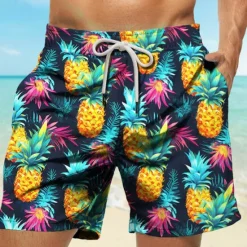 Clearance OUKU Men's Pineapple Swim Trunks Swim Shorts Board Shorts Mid Waist Vacation Hawaiian Holiday Vacation Holiday Beach Drawstring with Mesh lining Elastic Waist Designer Clothing Apparel