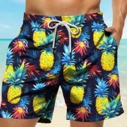 Clearance OUKU Men's Pineapple Swim Trunks Swim Shorts Board Shorts Mid Waist Vacation Hawaiian Holiday Vacation Holiday Beach Drawstring with Mesh lining Elastic Waist Designer Clothing Apparel
