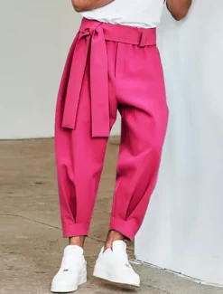 Sale OUKU Men's Pink Pants Cropped Pants Harem Pants Casual Pants Pocket Elastic Waist Plain Comfort Breathable Ankle-Length Casual Daily Holiday Stylish Classic Style Black Pink