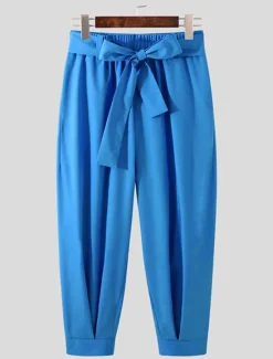 Sale OUKU Men's Pink Pants Cropped Pants Harem Pants Casual Pants Pocket Elastic Waist Plain Comfort Breathable Ankle-Length Casual Daily Holiday Stylish Classic Style Black Pink