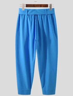 Sale OUKU Men's Pink Pants Cropped Pants Harem Pants Casual Pants Pocket Elastic Waist Plain Comfort Breathable Ankle-Length Casual Daily Holiday Stylish Classic Style Black Pink