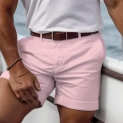 Hot OUKU Men's Pink Shorts Shorts Summer Shorts Casual Shorts Buttons Front Pocket Plain Comfort Breathable Short Casual Daily Holiday Fashion Designer Black White
