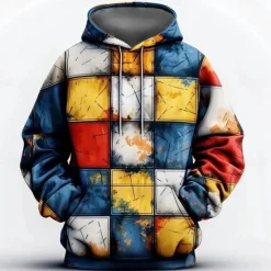 Best OUKU Men's Plaid / Check Hoodies Sweatshirt Fashion Cool Long Sleeve Crew Neck Holiday Going out Streetwear Drawstring Fall Winter Designer Rainbow