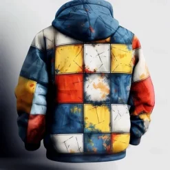 Best OUKU Men's Plaid / Check Hoodies Sweatshirt Fashion Cool Long Sleeve Crew Neck Holiday Going out Streetwear Drawstring Fall Winter Designer Rainbow