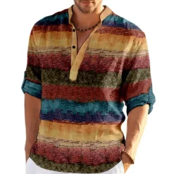 Outlet OUKU Men's Plaid / Check Patchwork Geometric Pattern Shirt Button Up Shirt Long Sleeve Fashion Streetwear Designer Casual Going out Summer Spring Fall Stand Collar Print Khaki+Khaki Black White Yellow