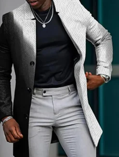 Hot OUKU Men's Plaid Argyle Graffiti Winter Coat Overcoat Coat Warm Breathable Comfortable Fashion Streetwear Business Work Wear to work Going out Pocket Print Fall & Winter Turndown Long Sleeve Black White