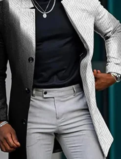 Hot OUKU Men's Plaid Argyle Graffiti Winter Coat Overcoat Coat Warm Breathable Comfortable Fashion Streetwear Business Work Wear to work Going out Pocket Print Fall & Winter Turndown Long Sleeve Black White