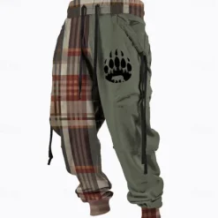 Clearance OUKU Men's Plaid Bear Paw Sweatpants Trousers Mid Waist Drawstring Elastic Waist Active Vintage Casual Outdoor Streetwear with Pockets Spring Fall 3D Print Black Yellow Brown