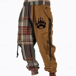 Clearance OUKU Men's Plaid Bear Paw Sweatpants Trousers Mid Waist Drawstring Elastic Waist Active Vintage Casual Outdoor Streetwear with Pockets Spring Fall 3D Print Black Yellow Brown