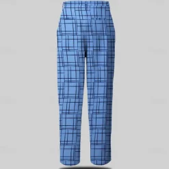 Outlet OUKU Men's Plaid Dress Pants Mid Waist Formal Casual Buttons Pocket 3D Print Summer Spring Fall & Winter 3D Print Navy Blue Blue