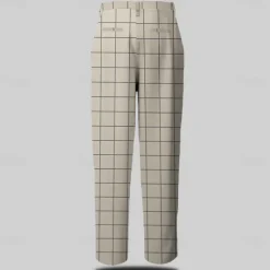 Best OUKU Men's Plaid Dress Pants Mid Waist Business Casual Formal Dailywear Zipper Pocket Summer Spring Fall 3D Print Brown Gray