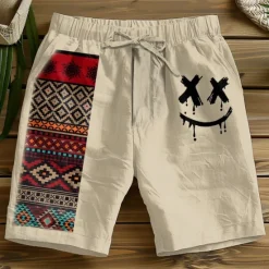 Discount OUKU Men's Plaid Geometric Pattern Shorts Summer Shorts Casual Shorts Mid Waist Vintage Designer Ethnic Style Casual Daily Holiday Pocket Drawstring Elastic Waist Designer Clothing Apparel