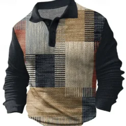 New OUKU Men's Plaid Golf Shirt Long Sleeve Polo Shirts Collared Shirts Vintage Casual Vacation Wear Formal Wear Festival Wear Buttons 3D Print Spring Fall Winter Blue