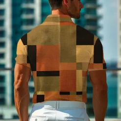 Sale OUKU Men's Plaid Golf Shirt Short Sleeve Polo Shirts Collared Shirts Casual Vacation Wear Formal Wear Festival Wear Buttons 3D Print Summer Spring Brown