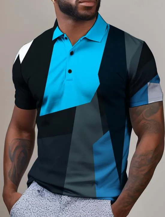 Hot OUKU Men's Plaid Golf Shirt Short Sleeve Polo Shirts Collared Shirts Vintage Casual Vacation Wear Formal Wear Festival Wear Buttons 3D Print Summer Red Blue Purple