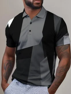Hot OUKU Men's Plaid Golf Shirt Short Sleeve Polo Shirts Collared Shirts Vintage Casual Vacation Wear Formal Wear Festival Wear Buttons 3D Print Summer Red Blue Purple