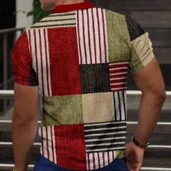 Clearance OUKU Men's Plaid Golf Shirt Short Sleeve Polo Shirts Collared Shirts Vintage Casual Vacation Wear Formal Wear Festival Wear Buttons 3D Print Summer Red Blue Green