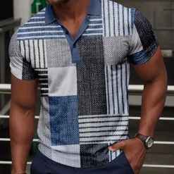 Clearance OUKU Men's Plaid Golf Shirt Short Sleeve Polo Shirts Collared Shirts Vintage Casual Vacation Wear Formal Wear Festival Wear Buttons 3D Print Summer Red Blue Green