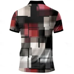 OUKU Men's Plaid Polo Shirts Zip Polo Short Sleeve Polo Shirts Collar Casual Formal Vacation Dailywear 3D Print Summer Spring Black Yellow Red