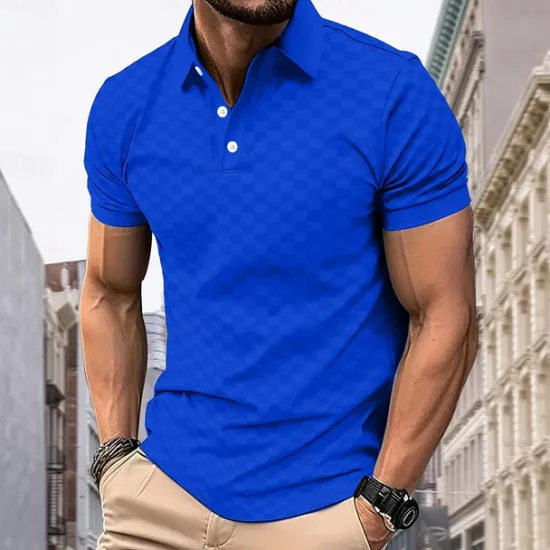 Sale OUKU Men's Plaid Polo Short Sleeve Polo Shirts Collared Shirts Business Casual School Outdoor Daily Wear 3D Print Summer Blue Dark Green Purple