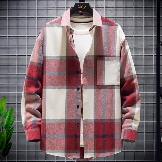 Outlet OUKU Men's Plaid Shirt Flannel Shirt Plaid Shirt Overshirt Long Sleeve Shirt Collar Outdoor Street Light Yellow Red Blue Green Print Button-Down Clothing Apparel Fashion Designer Casual Comfortable