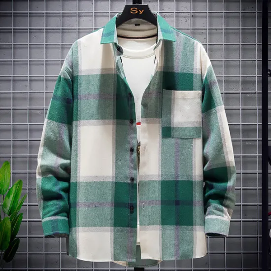 Outlet OUKU Men's Plaid Shirt Flannel Shirt Plaid Shirt Overshirt Long Sleeve Shirt Collar Outdoor Street Light Yellow Red Blue Green Print Button-Down Clothing Apparel Fashion Designer Casual Comfortable