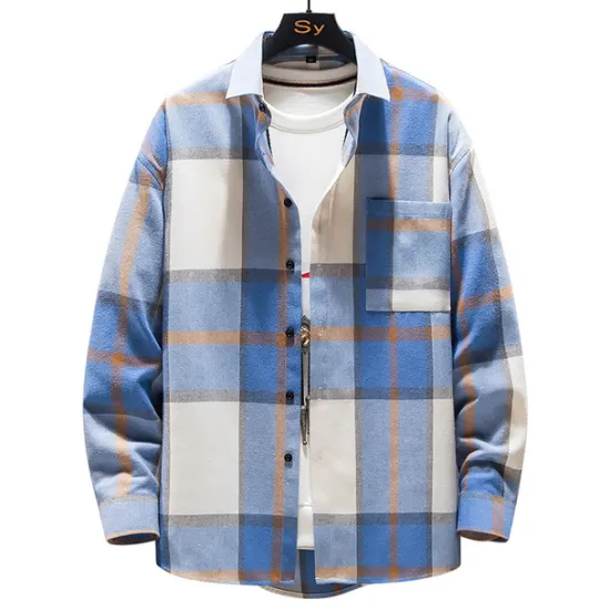 Outlet OUKU Men's Plaid Shirt Flannel Shirt Plaid Shirt Overshirt Long Sleeve Shirt Collar Outdoor Street Light Yellow Red Blue Green Print Button-Down Clothing Apparel Fashion Designer Casual Comfortable